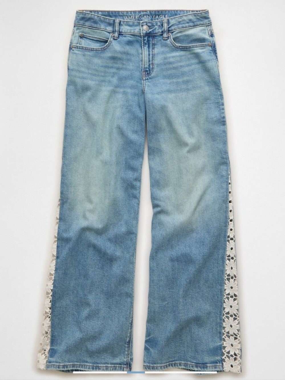 AE DREAMY DRAPE ULTRA WIDE LEG Low Rise Lace Crochet Jeans NEW MSRP $84.95 Sz000 - Picture 2 of 16